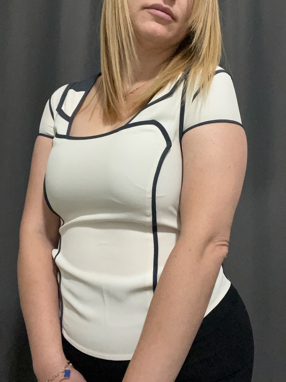Narciso Rodriguez Ivory and Black Silk Blouse